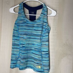 The North Face blue yellow tank top‎ built in shelf bra, size medium